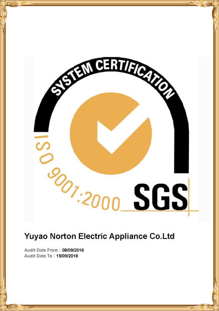 Китай Yuyao Norton Electric Appliance Co., Ltd. Сертификаты